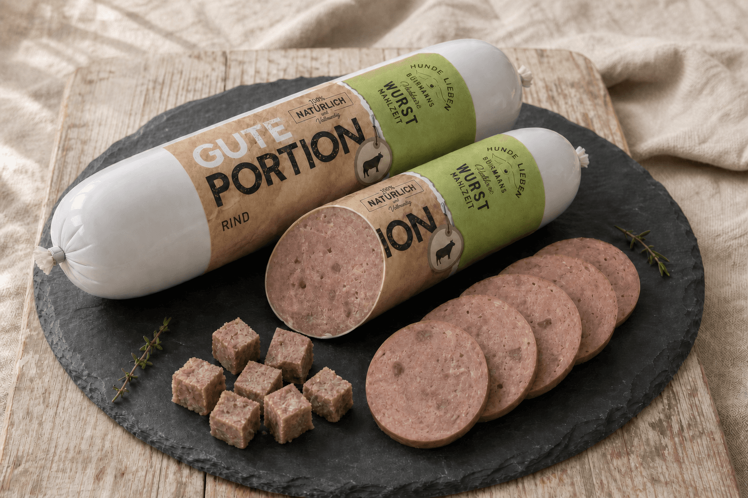Gute Portion Hundewurst, angeschnitten