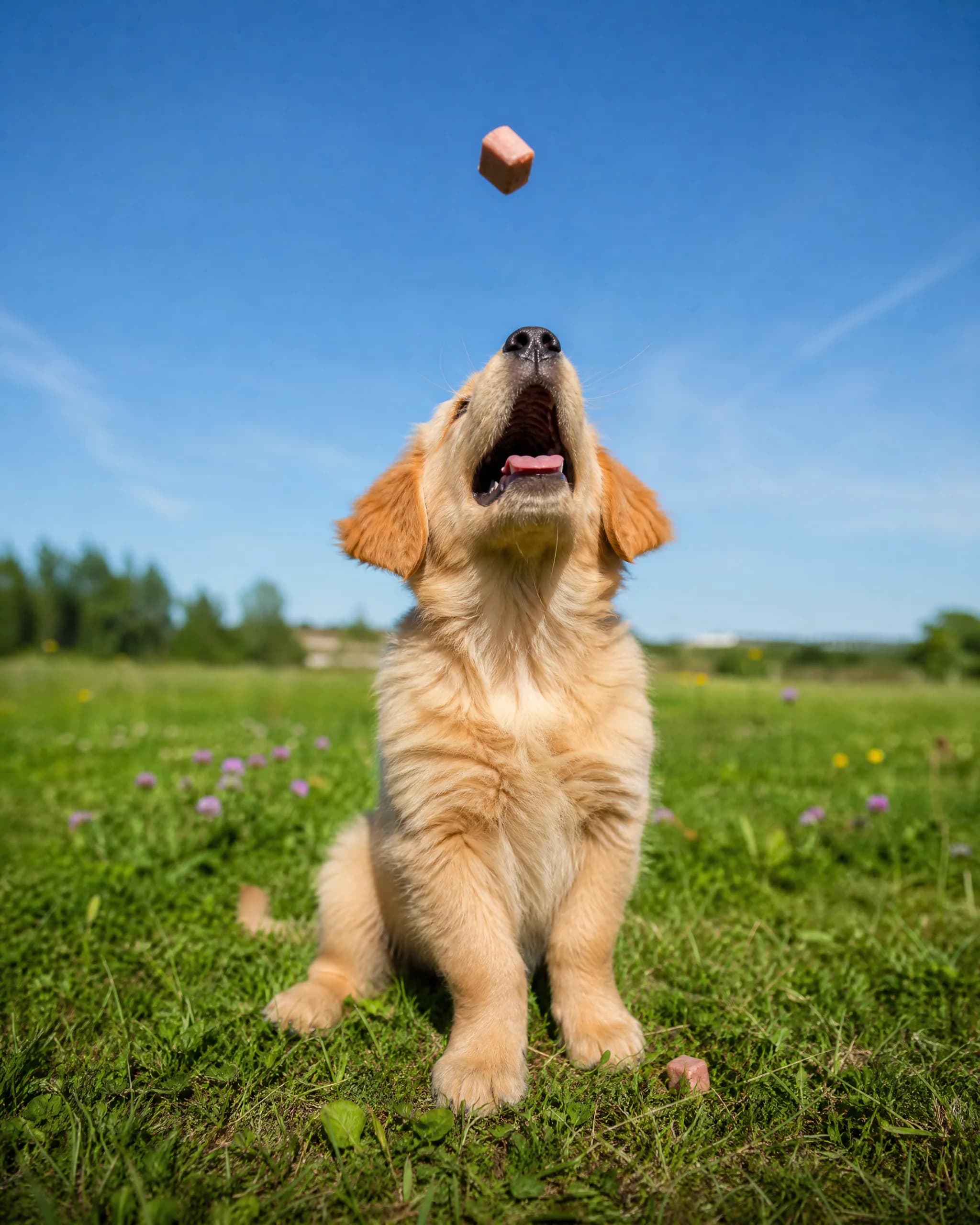 Junger Hund freut sich auf seine Portion