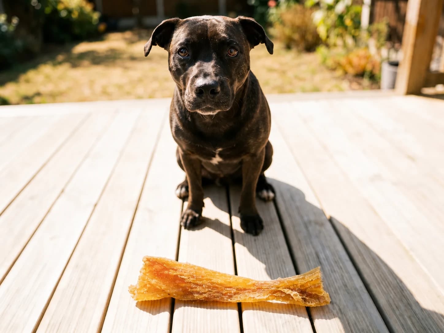 Hund wartet vor einem Kopfhaut-Streifen
